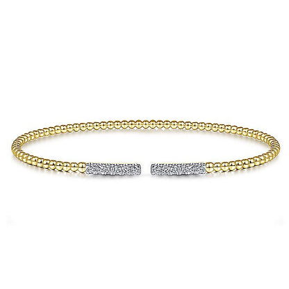 Gabriel & Co. BG4218-62Y45JJ 14K Yellow Gold Bujukan Bead Cuff Bracelet with Diamond Pavé Bars