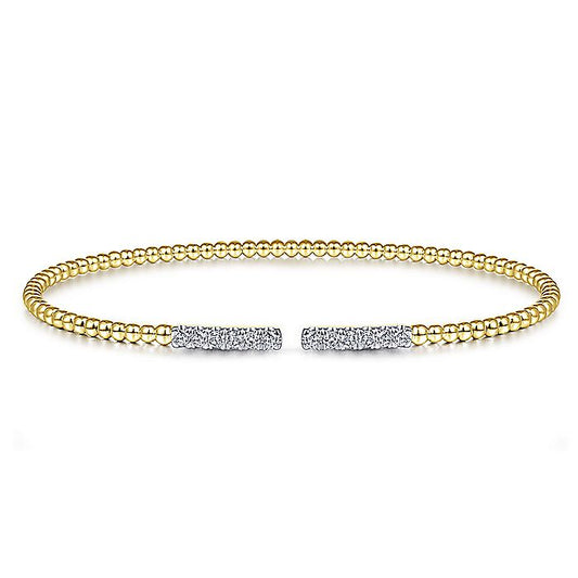 Gabriel & Co. BG4218-62Y45JJ 14K Yellow Gold Bujukan Bead Cuff Bracelet with Diamond Pavé Bars
