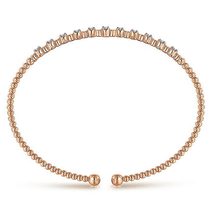 Gabriel & Co. BG4228-62K45JJ 14K Rose Gold Bujukan Bead Cuff Bracelet with Diamond Stations