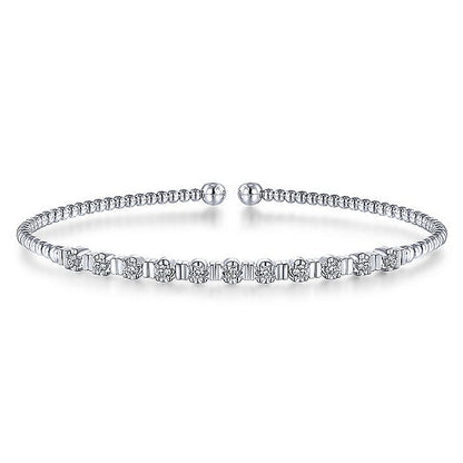 Gabriel & Co. BG4228-62W45JJ 14K White Gold Bujukan Bead Cuff Bracelet with Diamond Stations