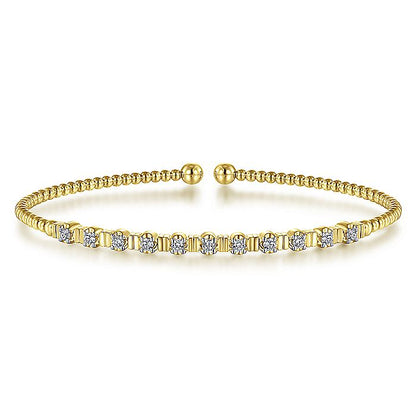 Gabriel & Co. BG4228-62Y45JJ 14K Yellow Gold Bujukan Cuff Bracelet with Diamond Stations in size 6.25