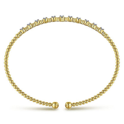 Gabriel & Co. BG4228-62Y45JJ 14K Yellow Gold Bujukan Cuff Bracelet with Diamond Stations in size 6.25