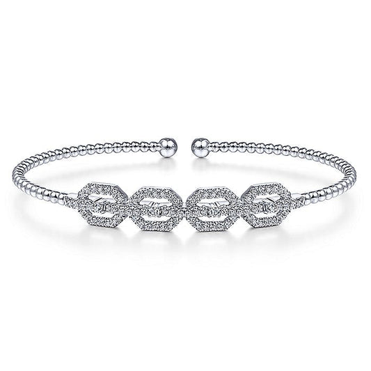 Gabriel & Co. BG4229-62W45JJ 14K White Gold Bujukan Bead Cuff Bracelet with Diamond Pavé Links