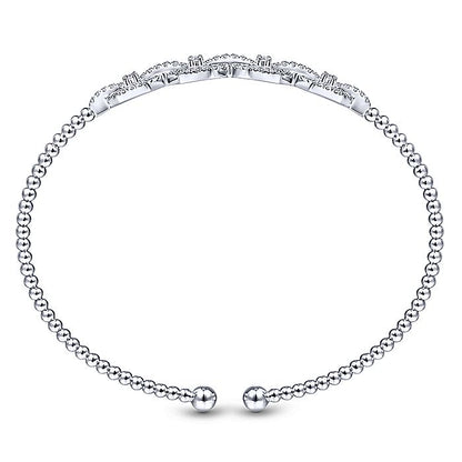 Gabriel & Co. BG4229-62W45JJ 14K White Gold Bujukan Bead Cuff Bracelet with Diamond Pavé Links