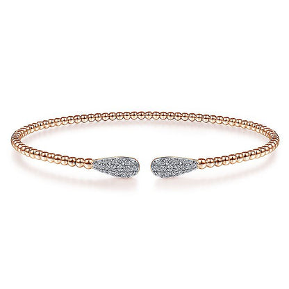 Gabriel & Co. BG4230-62K45JJ 14K Rose Gold Bujukan Bead Cuff Bracelet with Diamond Pavé Teardrops
