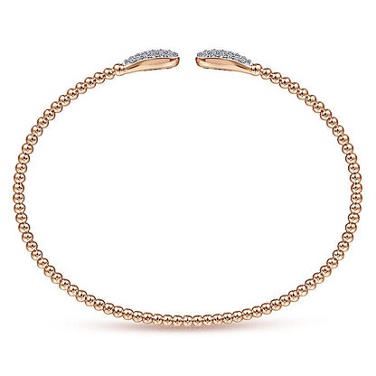 Gabriel & Co. BG4230-62K45JJ 14K Rose Gold Bujukan Bead Cuff Bracelet with Diamond Pavé Teardrops