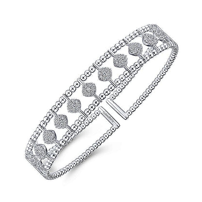 Gabriel & Co. BG4232-62W45JJ 14K White Gold Bujukan Bead Cuff Bracelet with Pavé Diamond Connectors