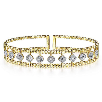 Gabriel & Co. BG4232-62Y45JJ 14K Yellow Gold Bujukan Cuff Bracelet with Pave Diamond Connectors in size 6.25