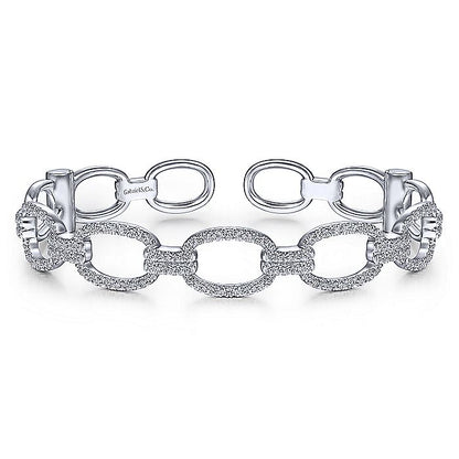 Gabriel & Co. BG4237-62W45JJ 14K White Gold Diamond Pavé Chain Link Cuff Bracelet