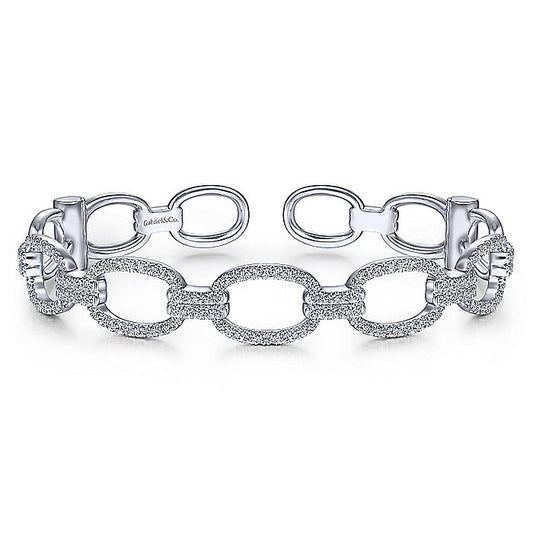 Gabriel & Co. BG4237-62W45JJ 14K White Gold Diamond Pavé Chain Link Cuff Bracelet