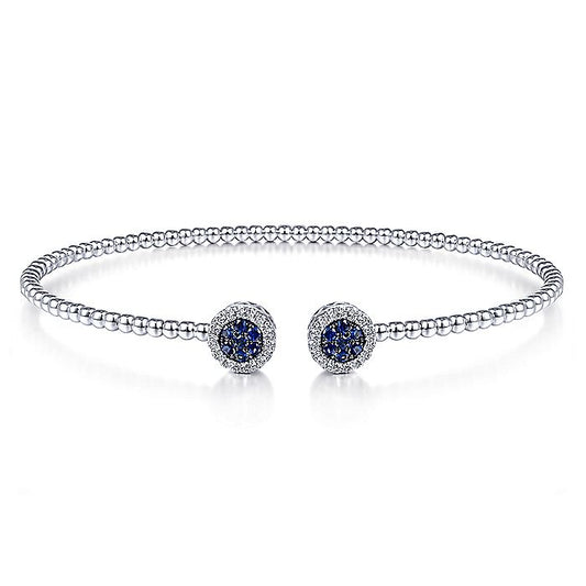 Gabriel & Co. BG4244-62W45SA 14K White Gold Bujukan Bead Cuff Bracelet with Sapphire and Diamond Halo Caps