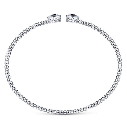 Gabriel & Co. BG4244-62W45SA 14K White Gold Bujukan Bead Cuff Bracelet with Sapphire and Diamond Halo Caps