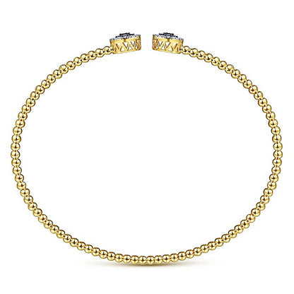 Gabriel & Co. BG4244-62Y45SA 14K Yellow Gold Bujukan Bead Cuff Bracelet with Sapphire and Diamond Halo Caps