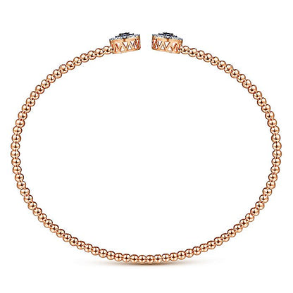 Gabriel & Co. BG4244-65K45SA 14K Rose Gold Bujukan Bead Cuff Bracelet with Sapphire and Diamond Halo Caps