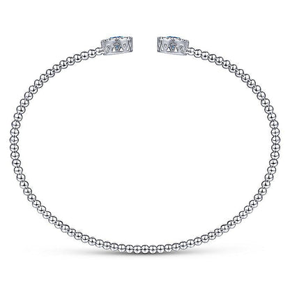 Gabriel & Co. BG4245-62W45BT 14K White Gold Round Blue Topaz and Diamond Halo Bujukan Bangle