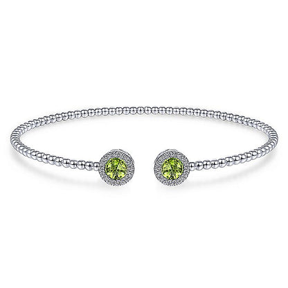 Gabriel & Co. BG4245-62W45PE 14K White Gold Round Peridot and Diamond Halo Bujukan Bangle