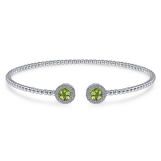 Gabriel & Co. BG4245-62W45PE 14K White Gold Round Peridot and Diamond Halo Bujukan Bangle