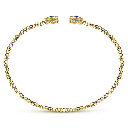 Gabriel & Co. BG4245-62Y45BT 14K Yellow Gold Round Blue Topaz and Diamond Halo Bujukan Bangle