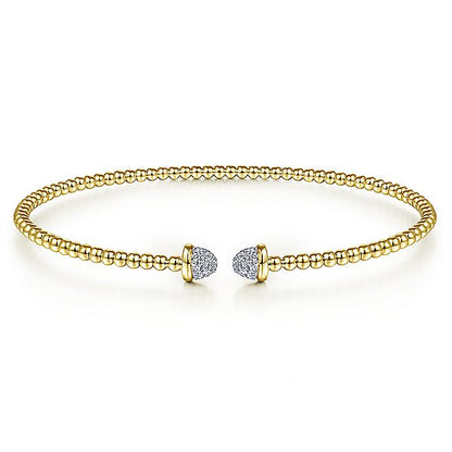 Gabriel & Co. BG4248-62Y45JJ 14K Yellow Gold Bujukan Bead Cuff Bracelet with Diamond Pavé Caps