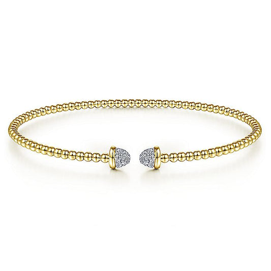 Gabriel & Co. BG4248-62Y45JJ 14K Yellow Gold Bujukan Bead Cuff Bracelet with Diamond Pavé Caps