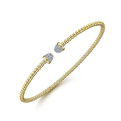 Gabriel & Co. BG4248-62Y45JJ 14K Yellow Gold Bujukan Bead Cuff Bracelet with Diamond Pavé Caps