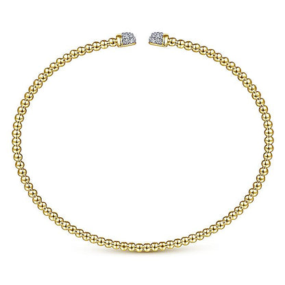 Gabriel & Co. BG4248-62Y45JJ 14K Yellow Gold Bujukan Bead Cuff Bracelet with Diamond Pavé Caps