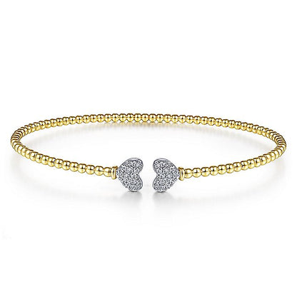 Gabriel & Co. BG4253-62M45JJ 14K Yellow Gold Bujukan Split Cuff Bracelet with White Gold Pavé Diamond Hearts
