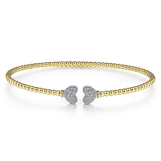 Gabriel & Co. BG4253-62M45JJ 14K Yellow Gold Bujukan Split Cuff Bracelet with White Gold Pavé Diamond Hearts