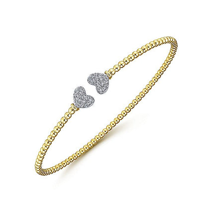 Gabriel & Co. BG4253-62M45JJ 14K Yellow Gold Bujukan Split Cuff Bracelet with White Gold Pavé Diamond Hearts