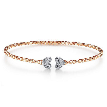 Gabriel & Co. BG4253-62T45JJ 14K Rose Gold Bujukan Split Cuff Bracelet with White Gold Pavé Diamond Hearts