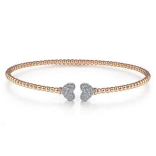 Gabriel & Co. BG4253-62T45JJ 14K Rose Gold Bujukan Split Cuff Bracelet with White Gold Pavé Diamond Hearts