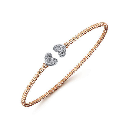 Gabriel & Co. BG4253-62T45JJ 14K Rose Gold Bujukan Split Cuff Bracelet with White Gold Pavé Diamond Hearts