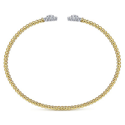 Gabriel & Co. BG4254-62M45JJ 14K White&Yellow Gold Bujukan Split Cuff Bracelet with Diamond Flowers