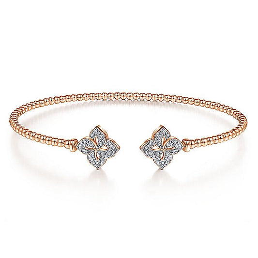 Gabriel & Co. BG4256-62K45JJ 14K Rose Gold Open Bangle with Diamond Flowers