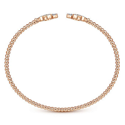 Gabriel & Co. BG4256-62K45JJ 14K Rose Gold Open Bangle with Diamond Flowers
