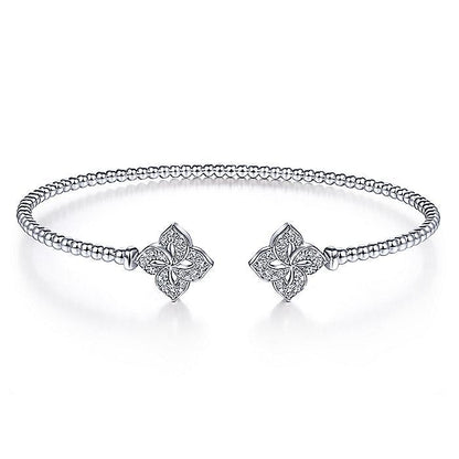 Gabriel & Co. BG4256-62W45JJ 14K White Gold Bujukan Split Cuff Bracelet with Diamond Flower Caps