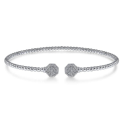 Gabriel & Co. BG4261-62W45JJ 14K White Gold Bujukan Split Cuff Bracelet with Diamond Pavé Hexagon Caps