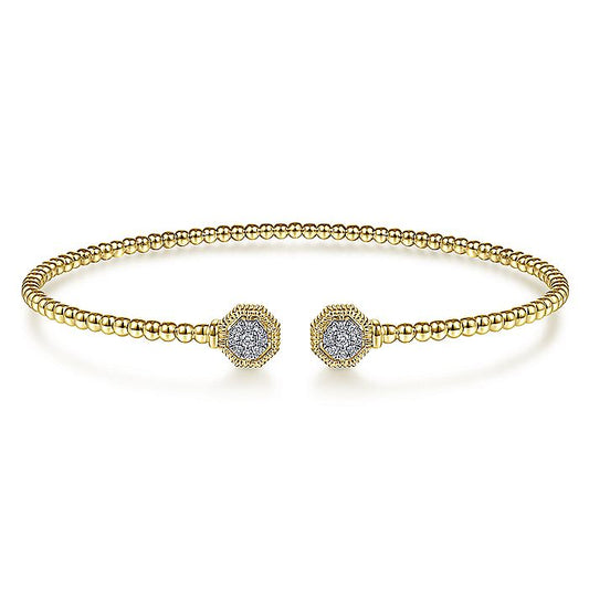 Gabriel & Co. BG4261-62Y45JJ 14K Yellow Gold Bujukan Split Cuff Bracelet with Diamond Pavé Hexagon Caps