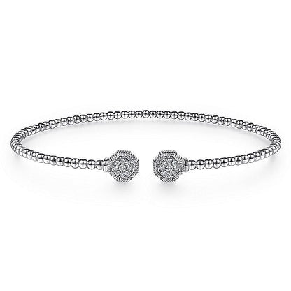 Gabriel & Co. BG4261-65W45JJ 14K White Gold Bujukan Split Cuff Bracelet with Diamond Pavé Hexagon Caps