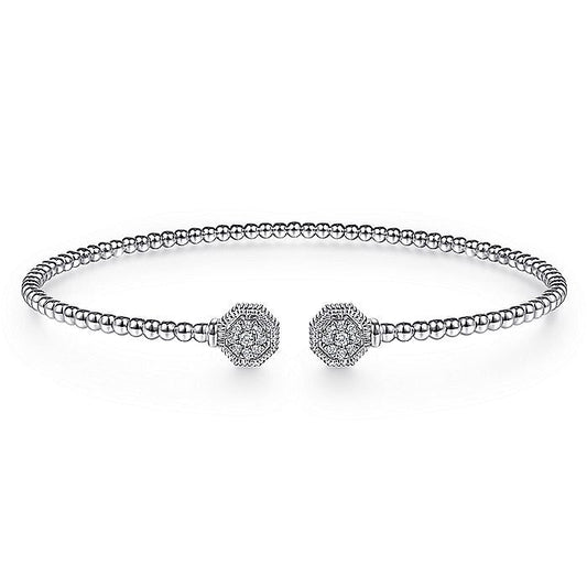 Gabriel & Co. BG4261-65W45JJ 14K White Gold Bujukan Split Cuff Bracelet with Diamond Pavé Hexagon Caps