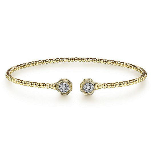 Gabriel & Co. BG4261-65Y45JJ 14K Yellow Gold Bujukan Split Cuff Bracelet with Diamond Pavé Hexagon Caps