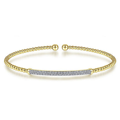 Gabriel & Co. BG4262-62Y45JJ 14K Yellow Gold Bujukan Split Cuff Bracelet with Diamond Pave Bar in size 6.25