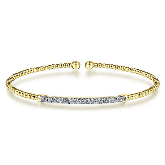 Gabriel & Co. BG4262-62Y45JJ 14K Yellow Gold Bujukan Split Cuff Bracelet with Diamond Pave Bar in size 6.25