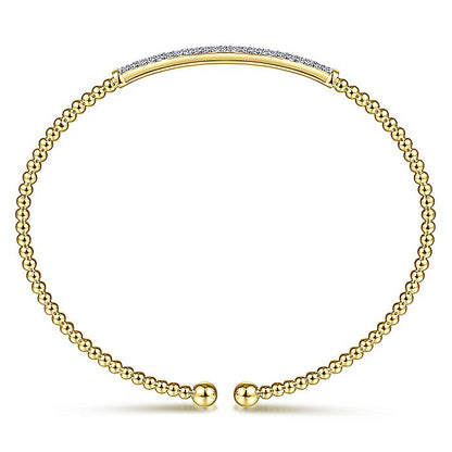 Gabriel & Co. BG4262-62Y45JJ 14K Yellow Gold Bujukan Split Cuff Bracelet with Diamond Pave Bar in size 6.25