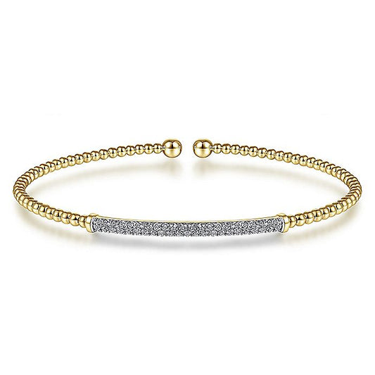 Gabriel & Co. BG4262-65Y45JJ 14K Yellow Gold Bujukan Split Cuff Bracelet with Diamond Pavé Bar