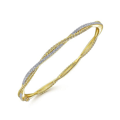 Gabriel & Co. BG4275-62Y45JJ 14K Yellow Gold Twisted Rope and Diamond Bangle