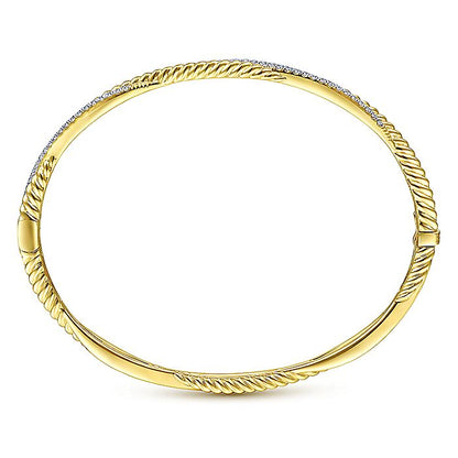 Gabriel & Co. BG4275-62Y45JJ 14K Yellow Gold Twisted Rope and Diamond Bangle