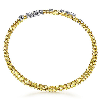 Gabriel & Co. BG4277-65M45JJ 14K Yellow Gold Bujukan Bead Wrap Bracelet with White Gold Diamond Stations