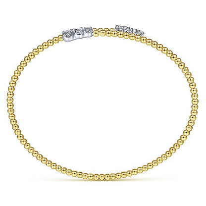 Gabriel & Co. BG4278-62M45JJ 14K Yellow Gold Bujukan Bead Bypass Bangle with Graduating Diamond Caps