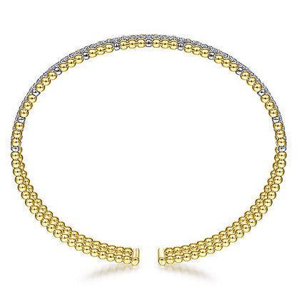 Gabriel & Co. BG4323-62M45JJ 14K Yellow and White Gold Bujukan Cuff Bracelet with Inner Diamond Channel in size 6.25
